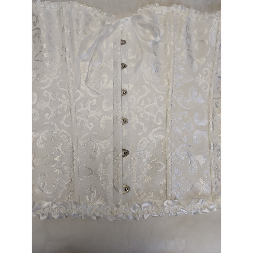 Corset Over Bust Lace Up Bustier US 20-22 6X White Paisley Costume Sexy Lingerie - Picture 2 of 15